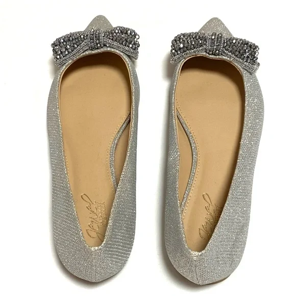 Jewel Badgley Mischka Zanna Silver bow flat - Picture 2 of 4